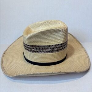 Elegante Straw Cowboy Hat Men's Western Rodeo Ventilated Wide Brim Feather Sz 7